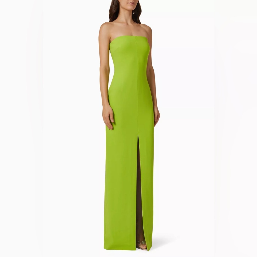 SOLACE Bysha Strapless Maxi Dress Stretch-Crepe Gown in Lime Green